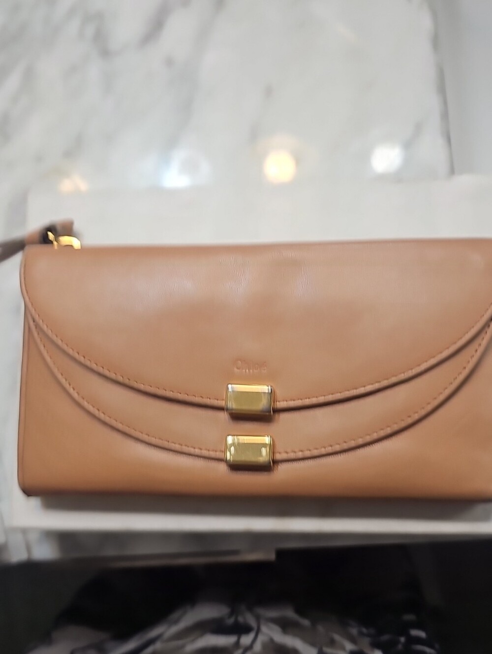 Chloe Tan Leather Double-Clasp Shoulder Wallet